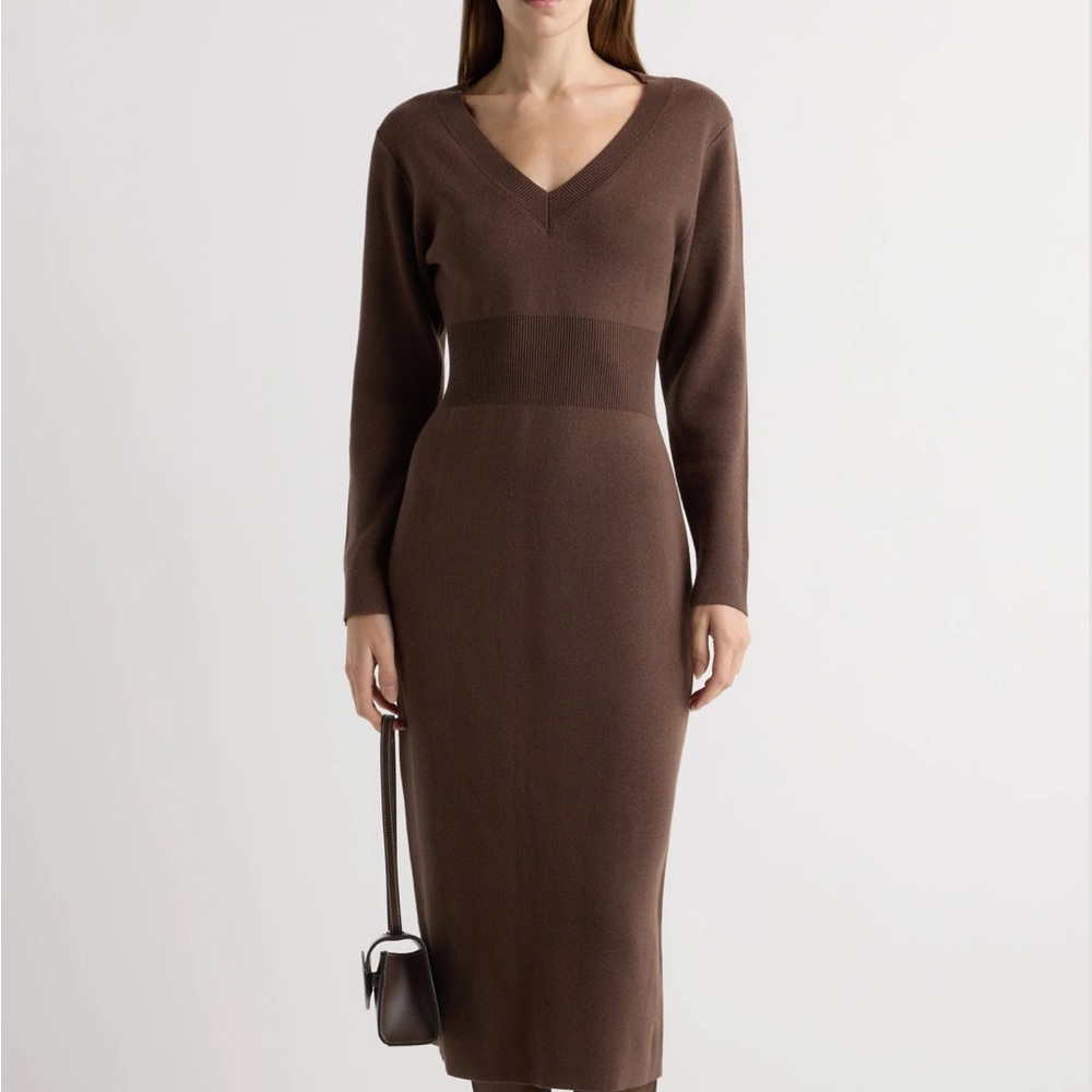 Modern Citizen Brown V-Neck Long Sleeve Midi Dress